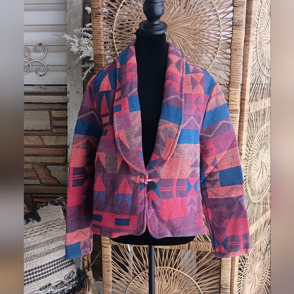 Neo Nostalgia Geometric Patterned Jacket - Multicolor100% Cotton_Large - Picture 2 of 7
